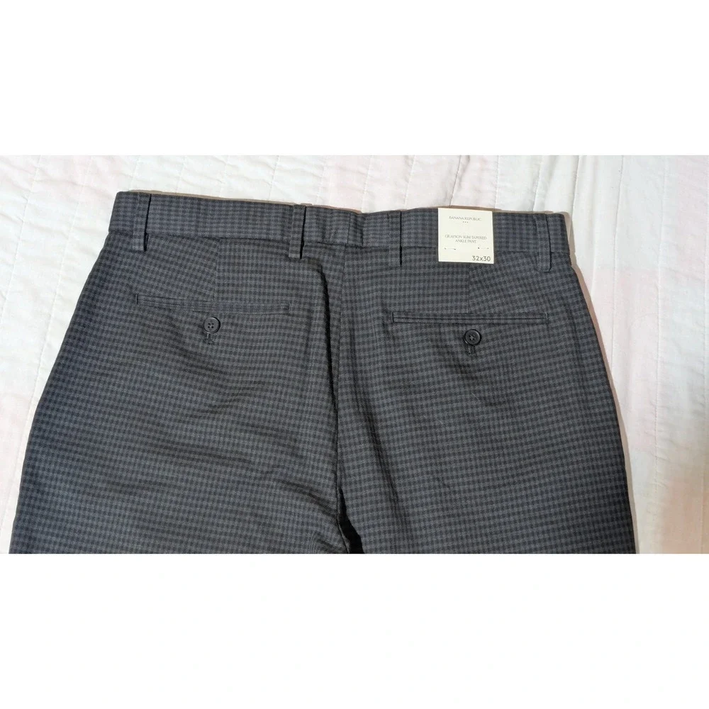 Banana Republic Grayson Slim Tapered Ankle Travel Pants 32x28 Gray Gingham NWT